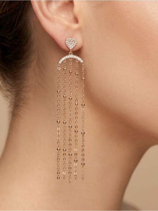 ettika Jewelry - ettika Gold Heart Tassel Drop Earrings with Crystal Accents w/dusty